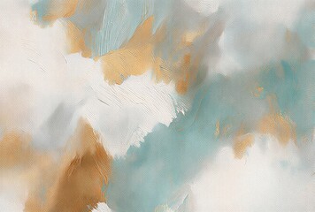 Abstract Teal and Gold Brush Strokes on Canvas Texture.