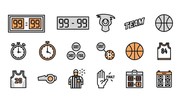 Basketball Sports Icons Collection Vector Illustration.