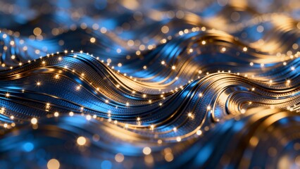 Abstract wavy metallic surface with lights