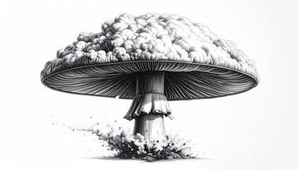 Monochrome mushroom with textured cap and flared stem in a detailed rendering