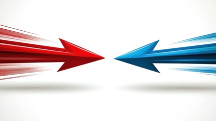 reprisal. A sharp red arrow deflecting a blue arrow on a neutral background. event key visuals, club posters, designed for fitness apps and gym onboarding.