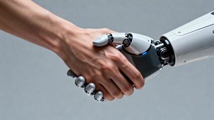 Human hand shaking with robotic hand