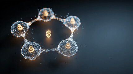 Digital representation of interconnected gold coins and a dollar sign.