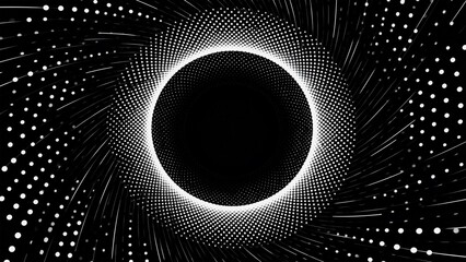 Abstract black and white spiral dot pattern