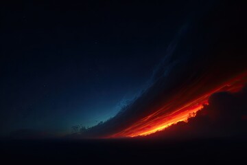 Fototapeta premium Fiery sunset clouds meet starry, deep blue night