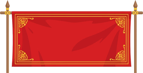 Vibrant red banner with elegant gold accents and ornate details