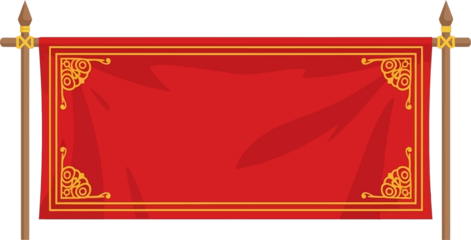 Vibrant red banner with elegant gold accents and ornate details