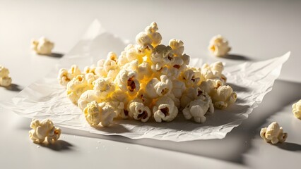 Small Pile of Puffed Popcorn on Crumpled White Paper Sheet