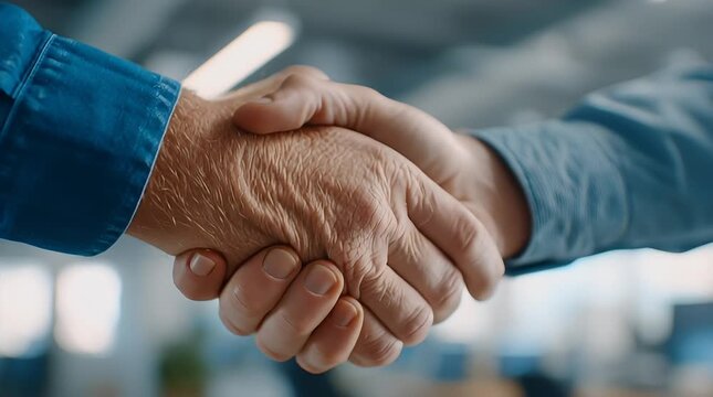 Close-Up of Two Hands Shaking in a Bright Modern Office Environment