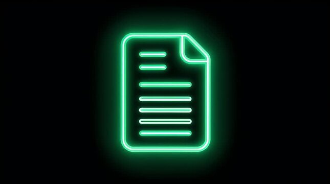 Neon Document Icon with Glowing Effect for Digital Applications