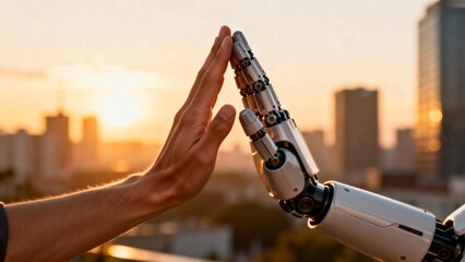 Human hand and robotic hand touching