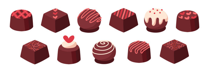 Illustrations of small chocolates in various designs