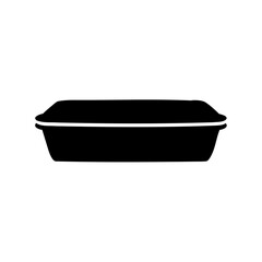 Simple monochrome depiction of a rectangular food container with a lid