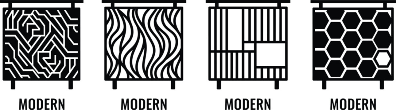 Set of modern style railing designs vector illustration architectural elements.