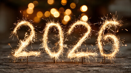 sparkler 2026 on dark bokeh light backgound. new year celebration banner