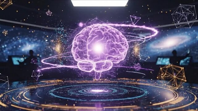 Holographic Brain Interface with Futuristic Data Visualization and Network Connections