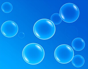 A vibrant blue background with numerous translucent, circular bubbles