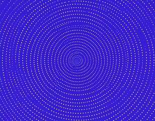 A vibrant blue background, with concentric circles of small white dots, creating a swirling, radiating pattern