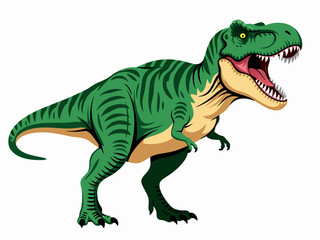 Vector illustration of a green dinosaur roaring with sharp teeth in a white background
