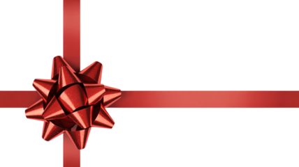 Elegant red gift bow on black background with ribbon