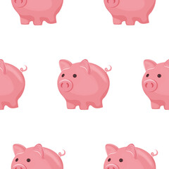 pattern with a colored icon of a pink piggy bank for saving and storing money, for thematic designs on the topic of business, banking and finance