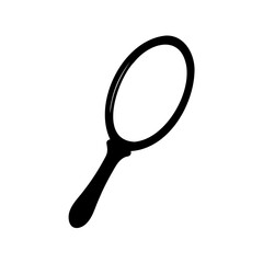 Monochrome image of an oval handheld mirror with a sleek, thin handle © Tanjila