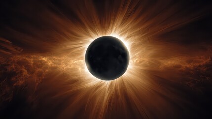 Cosmic Phenomenon Displaying Solar Eclipse Effect with Luminous Halo and Glowing Orange Hues in Dark Space