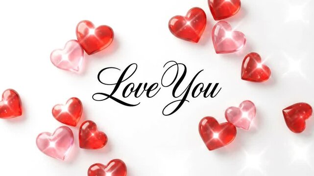 Love You Message with Red and Pink Hearts