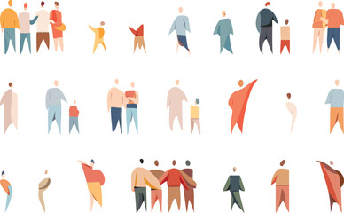 Minimalist Watercolor Architectural Entourage Set of Diverse People Silhouettes and Scale Figures for Renderings, Plans, and Sections. Includes Families, Couples, and Individuals in Soft Pastel Colors