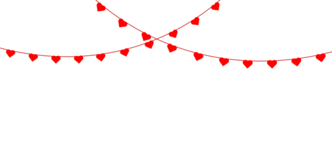 Red hearts hanging on transparent background for valentine's day and wedding greeting card, poster, cover decoration design 