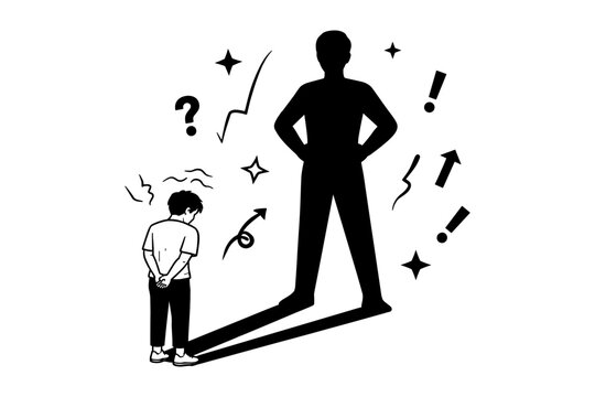 Small person with big shadow representing self-doubt and aspiration