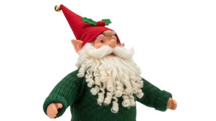 Isolated Christmas gnome character with red hat and green sweater, a decorative holiday doll