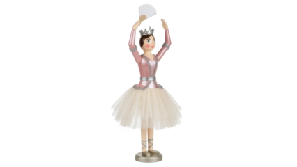 Isolated ballerina dancer figurine, ballerina dancer, wooden figurine, doll with crown ornament