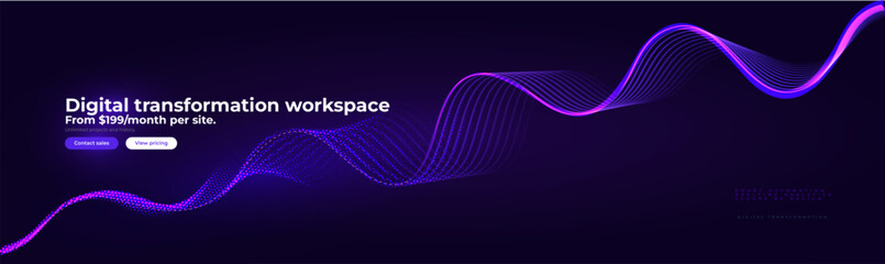 Digital Transformation Technology Futuristic Wave Line Background, Data Science Ai Abstract Blue Flow Tech Pattern, Audio Sound Signal, Business Analytics Transform Process BG. Vector Illustration