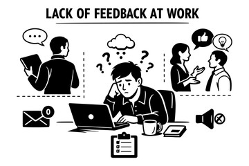 Fototapeta premium Employee feeling confused and stressed due to lack of feedback at work