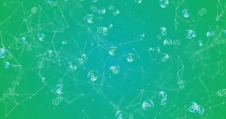 Glowing bitcoin symbols over networks of connections in the background - Powered by Adobe