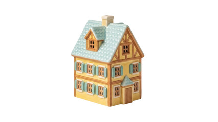 Isolated ceramic house, whimsical and charming, a small building with a unique color scheme