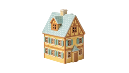 Isolated ceramic house, whimsical and charming, a small building with a unique color scheme