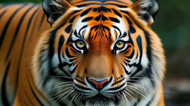 Extreme macro shot of a majestic tiger, highlighting intricate orange and black stripe patterns with sharp focus on the eye.
