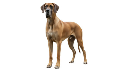 Isolated purebred Great Dane breed standing, majestic and alert looking at the viewer
