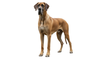Isolated purebred Great Dane breed standing, majestic and alert looking at the viewer