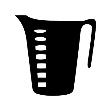 A black silhouette of a measuring cup showcasing measurement markings and handle