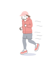 きつそうな表情で走る女性のイラスト素材