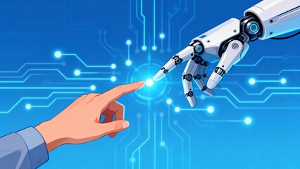 Human hand and robot hand touching