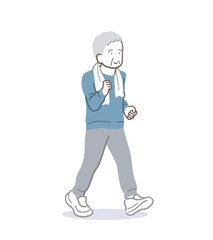 ウォーキングするシニアの男性のイラスト素材