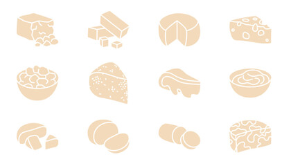12 Different Cheese Icons in Silhouette Style