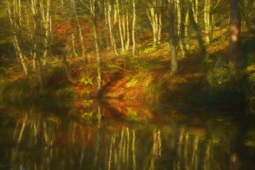 A digital illustration capturing autumn scenics along the Leek branch of the Caldon canal waterway.