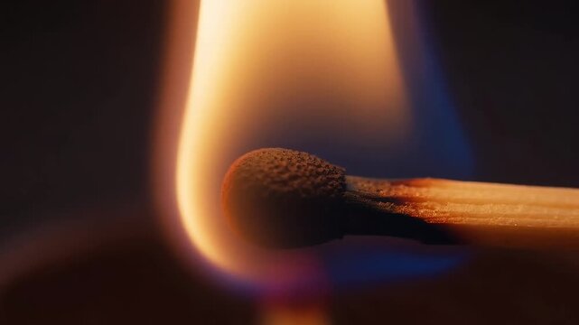 Ignition of matchstick flame creates warm glow