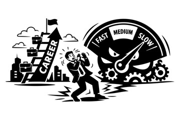 Fototapeta premium Man overwhelmed by career speed and pressure, symbolizing stress and fast-paced work environments