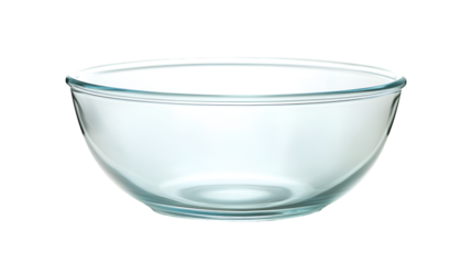 Clear glass mixing bowl isolated on a solid black background showcasing its smooth curved shape ideal for culinary preparation and kitchen utility needs for professional use or home cooking projects.